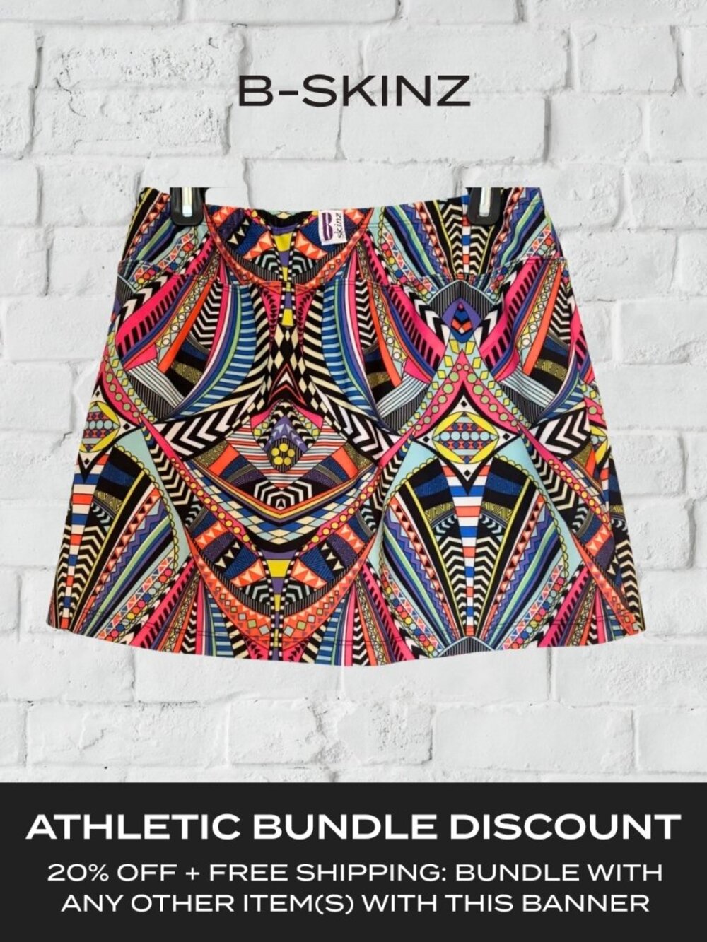 B-Skinz - Women’s Active Skort Multicolor Geo Pattern M (8-10) Golf Pickleball